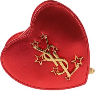 Saint Laurent Love Heart Chain Leather Red Leather Handbag (Pre-Owned)