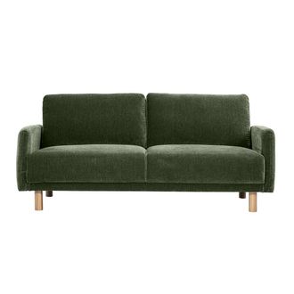 Miliboo Sof&aacute; De Dise&ntilde;o De 3 Plazas En Tela Efecto Terciopelo Verde Caqui Y Madera Clara Bono