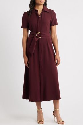Julia Jordan Belted Midi Shirtdress in Burgundy at Nordstrom, Size 16