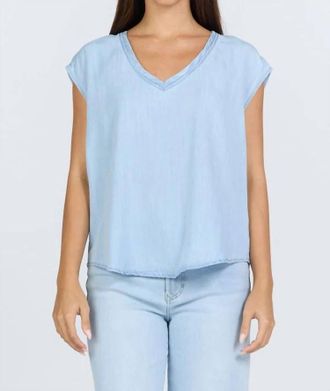 Dear John Denim Yanis V Neck Cap Sleeve Top In Skyway Light Wash