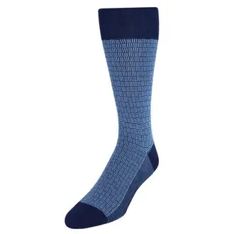Trafalgar Store Horatio Cross Hatch Design Mid-Calf Mercerized Cotton Socks in Navy With Sky Blue at Nordstrom