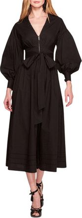 Marchesa Poplin Midi V-Neck Dress