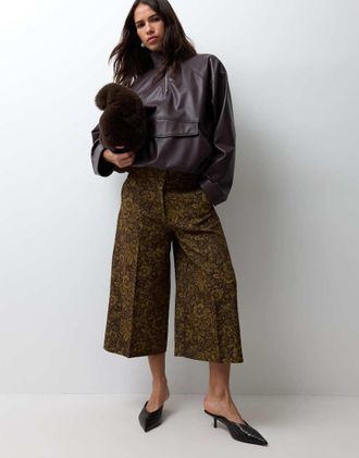 Asos pantaloni culotte jacquard floreali tapestry-Multicolore