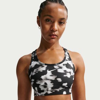 Nike Womens Swoosh Medium-Support Padded Printed Sports Bra in Black | IO0757-010