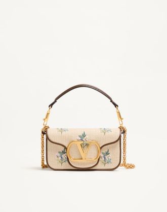 Valentino Garavani Borsa A Spalla Piccola Valentino Garavani Loc&ograve; In Lino Con Ricamo Donna NATURALE/MULTICOLOR UNI