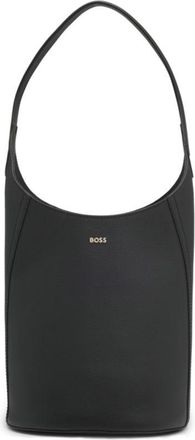 BOSS Leather bucket bag with metallic logo lettering