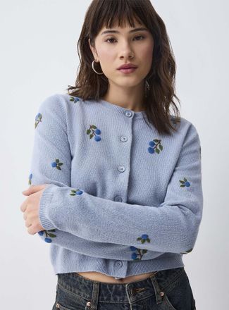 Twik Womens Spring embroidery boxy Cardigan Sweater