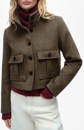 Mango Boxy Crop Jacket in Khaki Brown at Nordstrom, Size Small