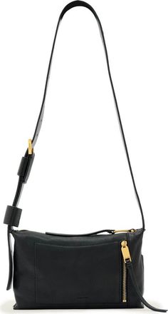 AllSaints Small Alba Zip Leather Crossbody Bag in Black at Nordstrom