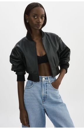 LaMarque EVELIN | Faux Leather Cropped Bomber in Black at Nordstrom, Size Small
