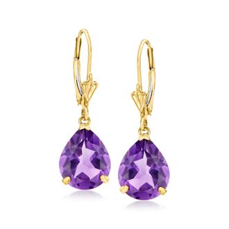 Ross-Simons Pear-Shaped Amethyst Earrings in 14kt Yellow Gold