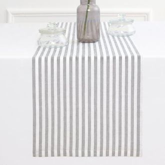 Solino Home Linen Table Runner for Dining Table, Holiday and Everyday Table Decor - Amalfi Stripe in Grey And White at Nordstrom, Size Xx-Small
