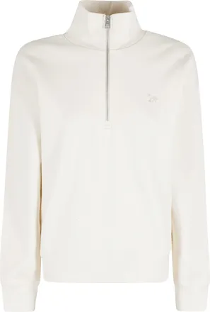 Maison Kitsun&eacute; Cream Baby Fox Half-Zip Front-Embroidered Cotton Sweatshirt
