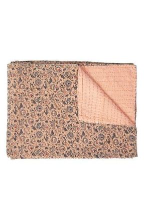 Taj Vintage Cotton Kantha Throw Blanket in Multi Peach Grey at Nordstrom Rack