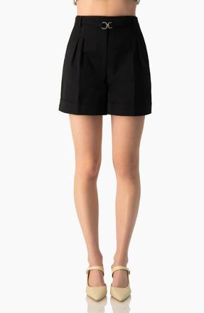 Ivonne High-Waist Tailored Wide-Leg Cuffed Shorts in Black at Nordstrom, Size 14