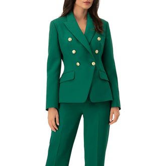 Ivonne Double-Breasted Blazer with Buttons in Green at Nordstrom, Size 10