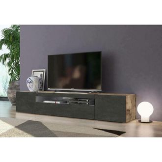 Dmora Dmora - Mueble Para Tv Para Sala De Estar, Made In Italy, Mueble Para Tv Con 3 Puertas Y Estantes, Cm 200x40h37, Color Arce Y Pizarra, Con Luz Led Azu