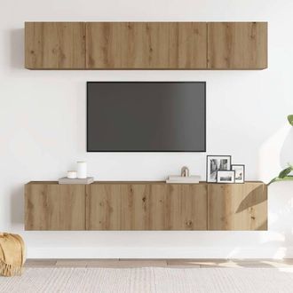 Berkfield Home Wall Mounted TV cabinets 4 pcs Artisan Oak Engineered Wood in Brown