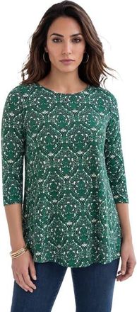 Roaman's Plus Size Ultimate Three Quarter Sleeve Swing Tee in Green Floral Stencil at Nordstrom, Size 24