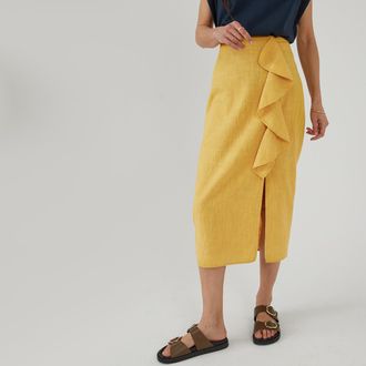 La Redoute Collections Rechte rok met volant, midi lengte