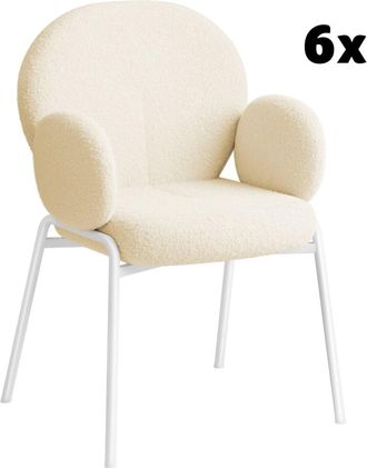 TecTake 6 Sillas de comedor acolchadas, tapizado de bouclé y 120kg crema