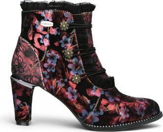 Laura Vita Laura Vita Floral Dames Victoriaanse rode leren enkellaarzen - Alcbaneo-130