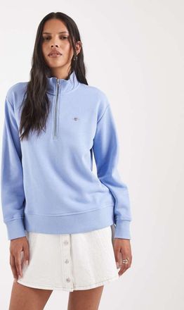 GANT Maglione in cotone azzurro con zip corta-Blu