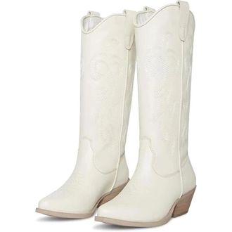 Steve Madden Windie Womens White Leather Snip Toe Western Boots HTAT879