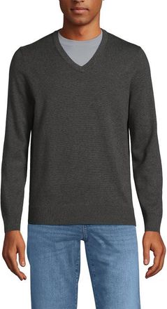 Lands End Fine Gauge Cotton V Neck Sweater in Charcoal Heather at Nordstrom, Size Xx-Large