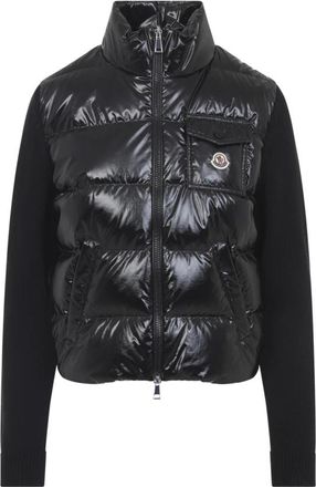 Moncler Padded Wool Zip-Up Cardigan - Dames - Gewatteerde jassen - Zwart - M - Wol - Jassen