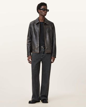 AllSaints Alkan Zip Up Two Tone Leather Jacket