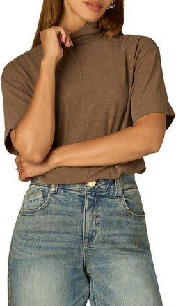 Wit & Wisdom Boxy Elbow Sleeve Turtleneck Top in Heather Brown at Nordstrom, Size X-Small