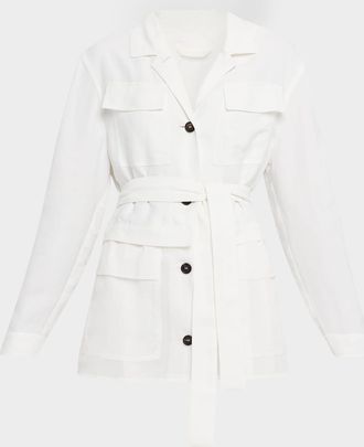 Brunello Cucinelli Mixed-Media Belted Safari Jacket