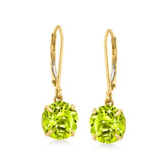 Ross-Simons Peridot Drop Earrings in 14kt Yellow Gold