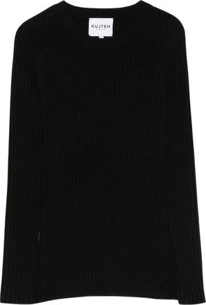 Kujten Bibi Ribbed Sweater - Dames - Ronde hals truien - Zwart - L - Kasjmier - Truien & Vesten