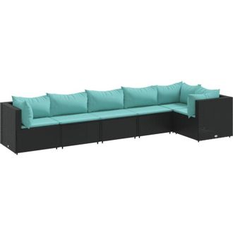 vidaXL Set Muebles De Jard&iacute;n 6 Piezas Y Cojines Rat&aacute;n Sint&eacute;tico Negro Vidaxl