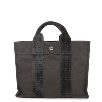 Herm&egrave;s Her Line Gray Canvas Handbag Tote Bag (Pre-Owned)