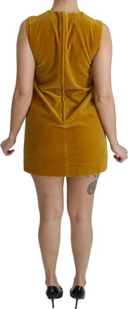 Dolce & Gabbana Womens Mustard Velvet Stretch Shift Mini Dress Yellow Cotton Elastane