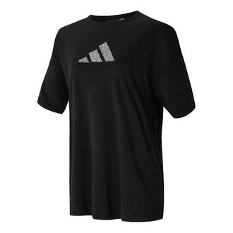 adidas (WMNS) adidas Logo Pattern Round Neck Sports Short Sleeve Black T-Shirt H55256
