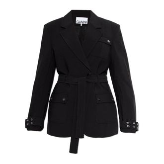 Ganni Blazer met Ceintuur - Dames - Blazers - Zwart - L - Leer - Jassen