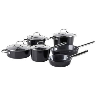 Beliani Beliani - Conjunto De 10 Piezas 3 Ollas 2 Sartenes Con Recubrimiento Cer&aacute;mico Antiadherente Aluminio Negro Elite Pro