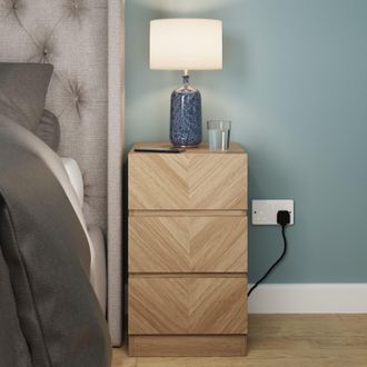 GFW Catania Pair of 3 Drawer Bedside Tables in Light Oak