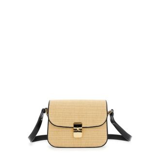 A.P.C. grace Small Beige Shoulder Bag With Clasp Closure And Adjustable Leather Strap In Leather