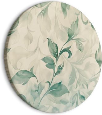 OEM Cuadro Redondo - Motivo Bot&aacute;nico En Acuarela: Delicadas Hojas Verdes Y Beige / Hojas Verdes Y Beige En Acuarela