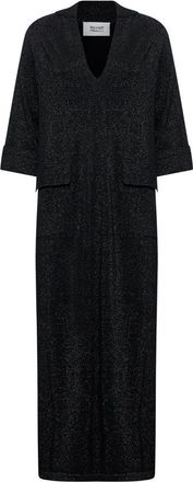 Silvian Heach Lange jurk met micro-lurex en V-hals - Dames - Feestkleedjes - Zwart - 2XS - Wol - Kleedjes