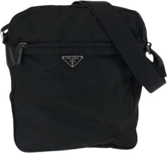 Prada Pre-owned Nylon Tessuto Triangle Logo Shoulder Bag - Dames - Vintage Schoudertas - Zwart - ONE Size - Nylon - Vintage