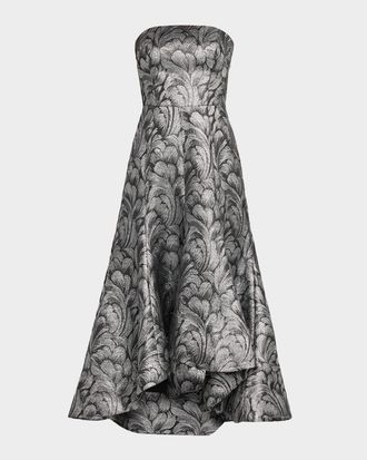 Milly Diana Strapless High-Low Metallic Jacquard Gown