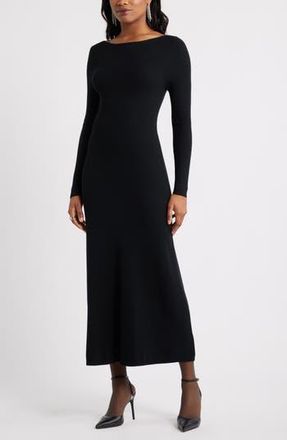 Open Edit Long Sleeve Rib Maxi Dress in Black at Nordstrom Rack, Size Large