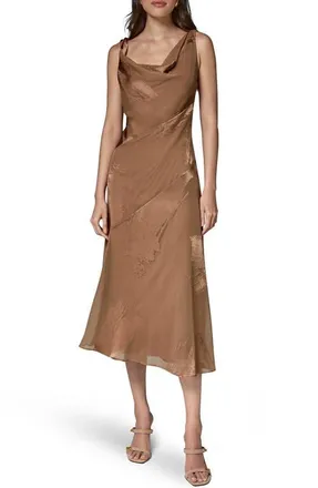 DKNY Satin Burnout Cocktail Dress in Camel at Nordstrom, Size 12