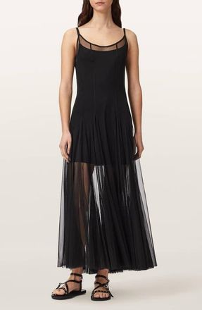 AllSaints Harmonia Mesh Maxi Dress in Black at Nordstrom, Size 12 Us